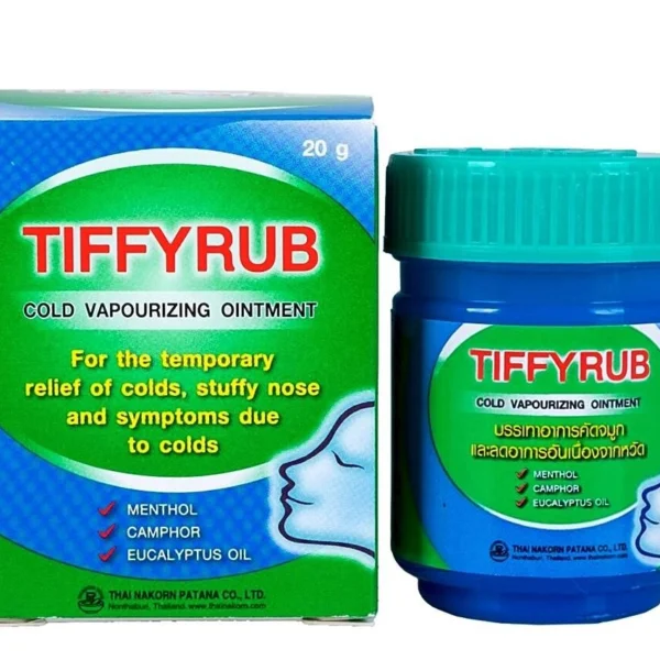 Мазь от простуды с ментолом Tiffyrub Cold Vapourizing Ointment, 20 гр., Таиланд