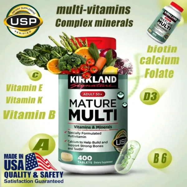 Мультивитамины для возраста 50+ Kirkland Signature Adults 50+ Mature Multi Vitamins & Minerals, 400 таблеток США