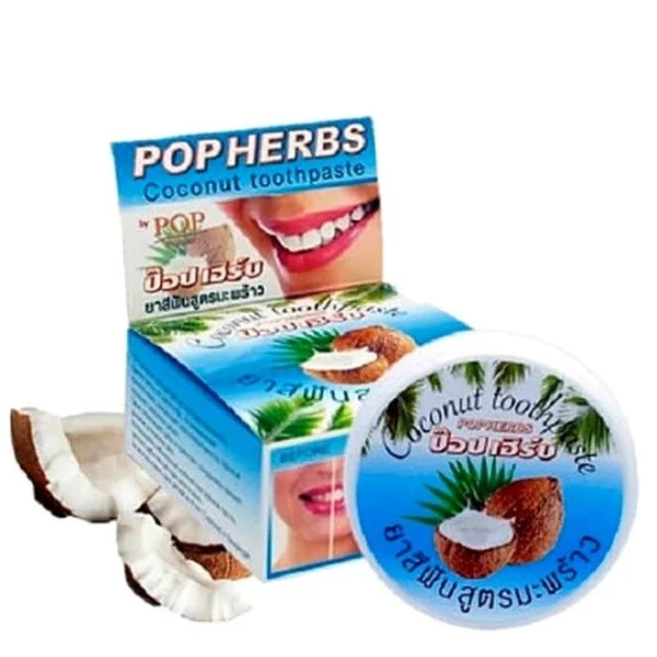 Отбеливающая зубная паста Pop Herbs Coconut Toothpaste, 30 мл. Таиланд