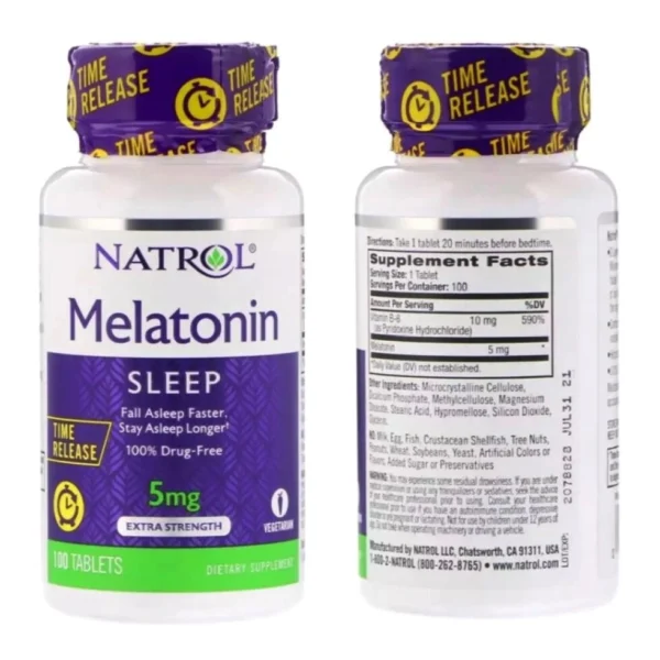 Препарат для нормализации сна Natrol Advanced Melatonin Calm Sleep, 3 mg / 5 mg / 10 mg США МЕЛАТОНИН 5 мг. - 100 КАПСУЛ