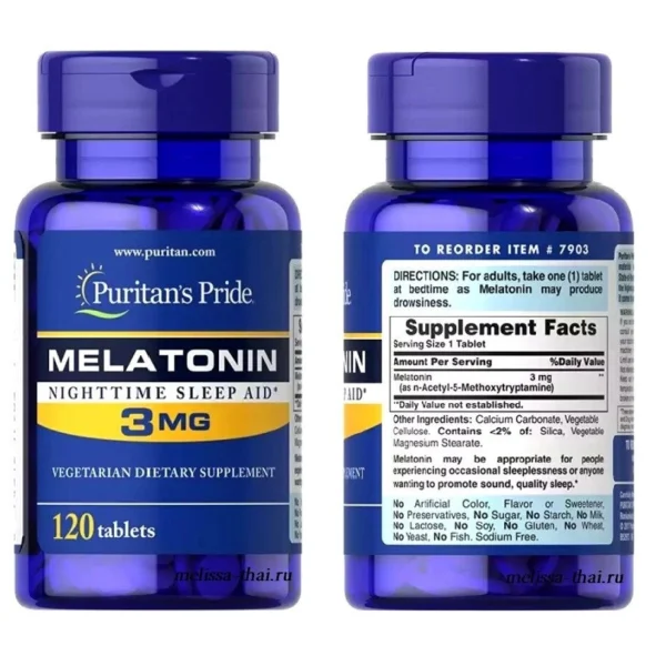 Препарат для нормализации сна Puritan’s Pride Melatonin 3 mg. 120 капсул США