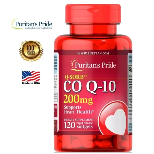 Препарат для сердечно-сосудистой системы с Коэнзимом Puritan's Pride Q-SORB Co Q-10 200 mg. США 120 КАПСУЛ