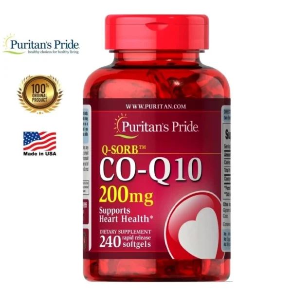 Препарат для сердечно-сосудистой системы с Коэнзимом Puritan's Pride Q-SORB Co Q-10 200 mg. США 240 КАПСУЛ