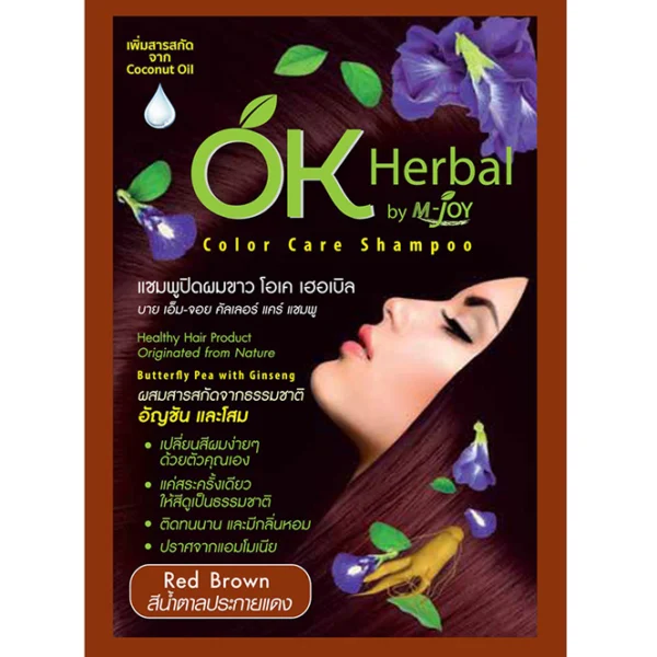 Оттеночный шампунь для волос красно-коричневый цвет OK Herbal 30 мл