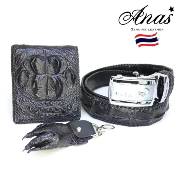 Ремень, Портмоне, Брелок (набор) из Натуральной Кожи Крокодила Anas Genuine Crocodile Leather, Таиланд