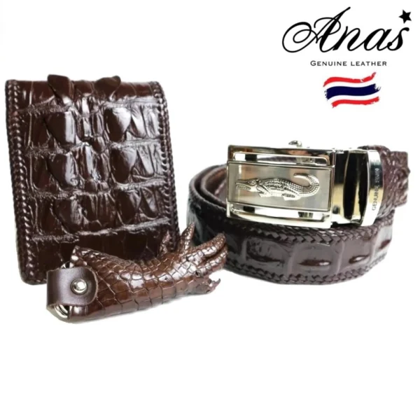 Ремень, Портмоне, Брелок (набор) из натуральной кожи крокодила Anas genuine crocodile leather. Таиланд