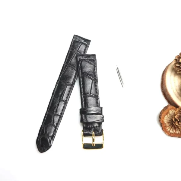Ремешок для часов из Натуральной Кожи Крокодила Anas Genuine Crocodile Leather, черный, 18 мм. Таиланд