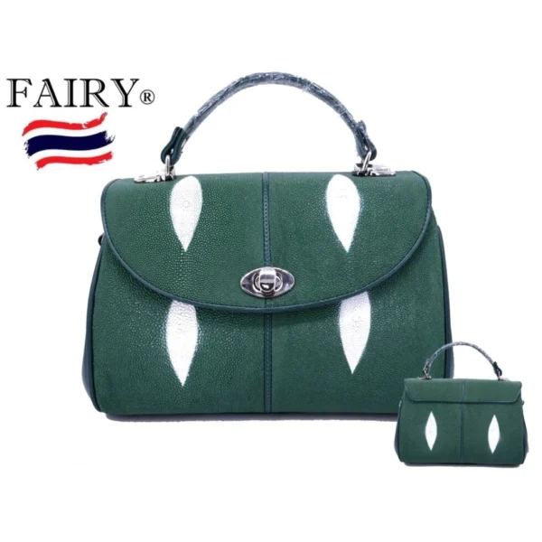 Сумка женская из натуральной кожи Ската Fairy Genuine Leather Product Model SRU161, зелёная, Таиланд