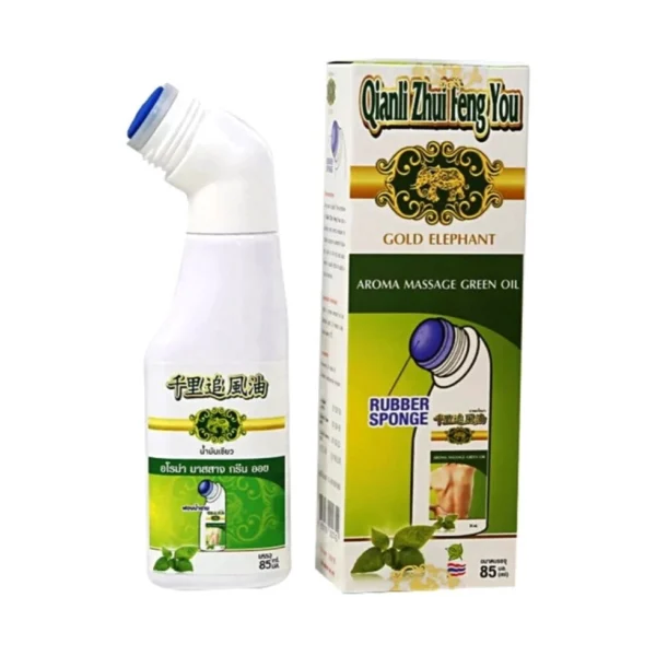 Тайское травяное масло от суставной и мышечной боли Gold Elephant Green Oil Rubber Sponge, 85 мл. Таиланд