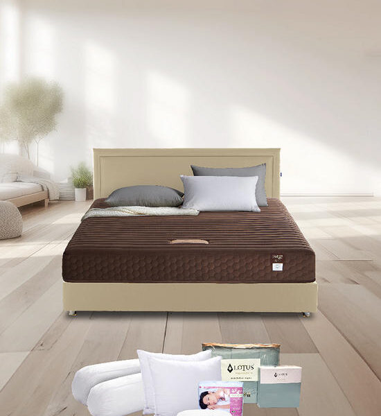 LOTUS Mattress Royce II + Bed Frame: MARCHE - PU17 Leather Size 3.5FT. Cream Оригинал
