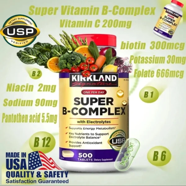 Витамин B Kirkland Signature Super B-Complex with Electrolytes, 500 таблеток США