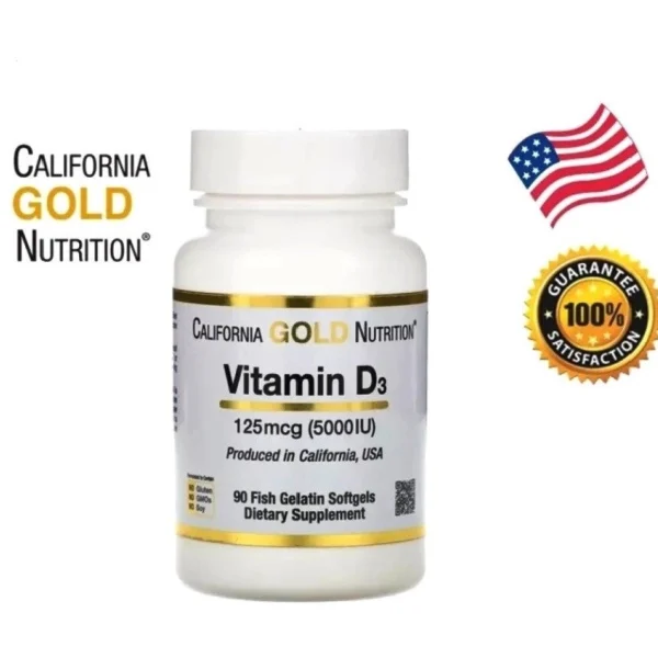 Витамин D3 California Gold Nutrition Vitamin D3, 125 mcg (5,000 IU), 90 Fish Gelatin Softgels, 90 капсул США
