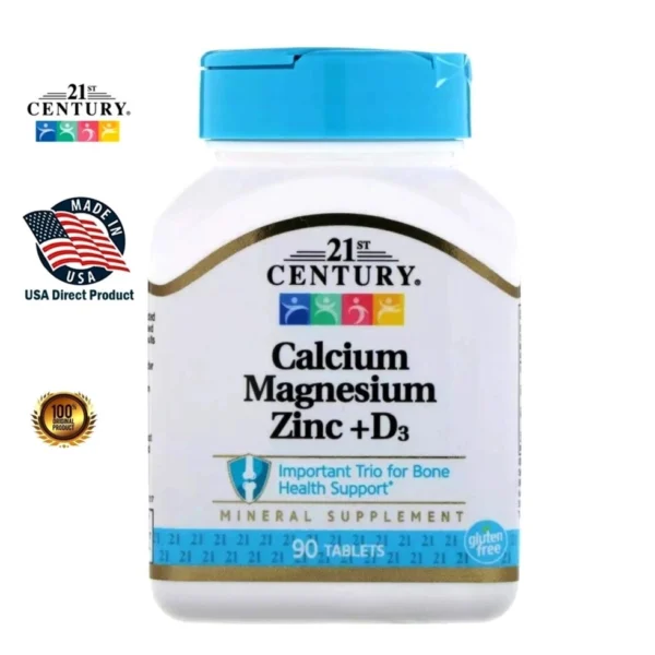 Витамин D3, Кальций, Магний, Цинк от 21st Century, Calcium Magnesium Zinc + D3, 90 капсул. США