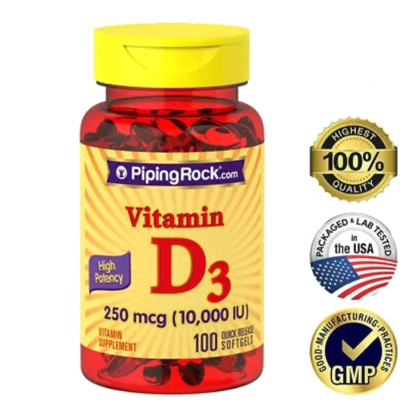 Витамин D3 PipingRock High Potency Vitamin D3 250 mcg 10,000 IU 100 жидких капсул. США