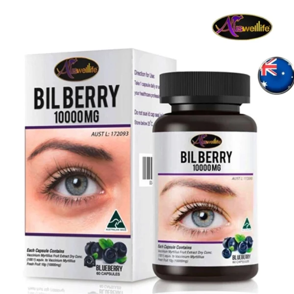 Витамин для глаз высококонцентрированный Черникой Auswelllife Bilberry 10000 mg. Австралия, 30 капсул