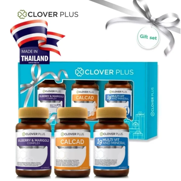 Витаминно-минеральный комплекс в наборе Clover Plus Bilberry & Marigold + Calcad + 19 Multivit and Mineral, 90 капсул.