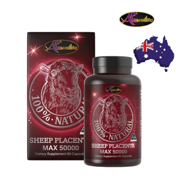 Витамины Антивозрастные Auswelllife 100% Natural Sheep Placenta Max 50000 mg. 60 капсул Австралия