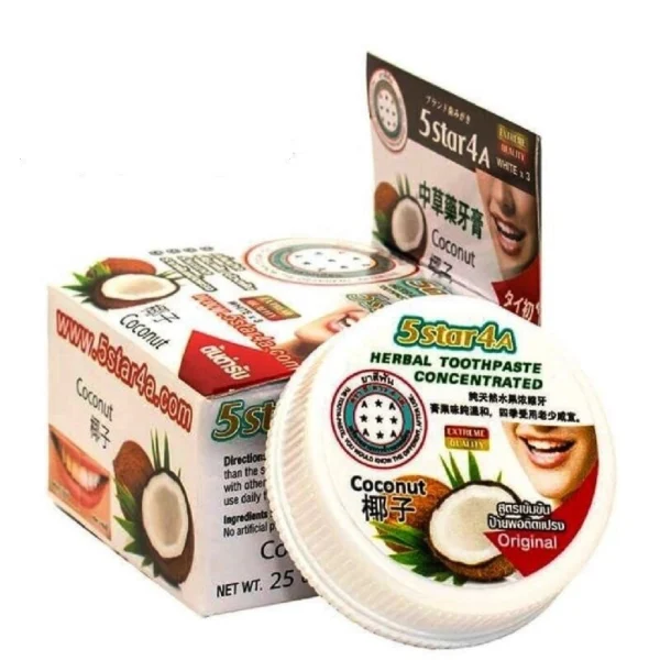 Зубная паста отбеливающая, концентрированная Herbal Toothpaste Concentrated Coconut 5Star4A, 25 гр., Таиланд