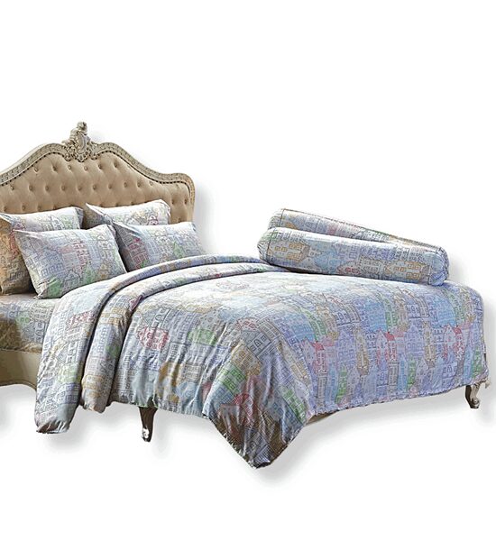 JESSICA BEDDING FITTED SHEET SET WITH COMFORTER 6 FT 6 PCS (King Size) TENCEL 500 THREAD COUNTS T846 Multicolor Оригинал