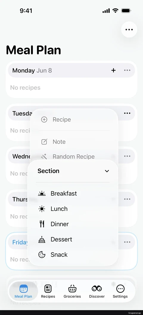 Добавление section (Meal Plan) 2