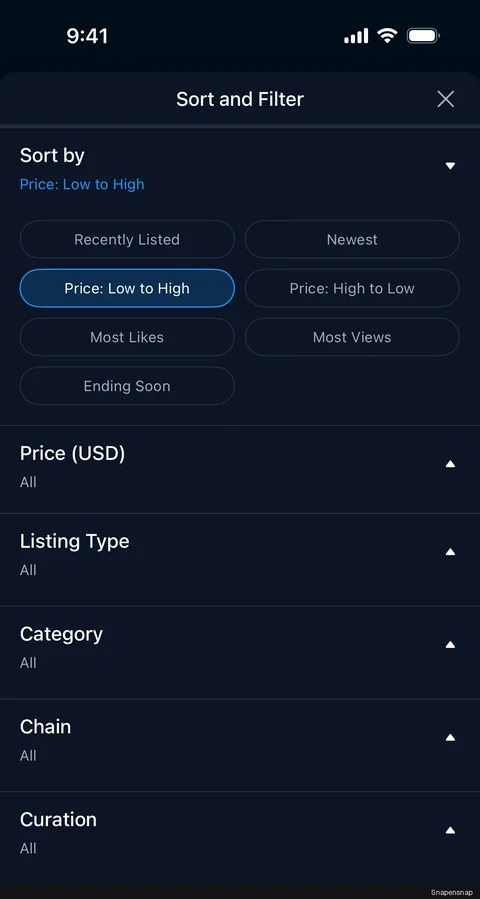 Фильтрация & sorting NFTs 3