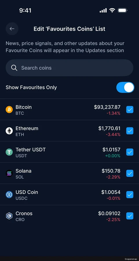 Редактирование favorite coins list 5