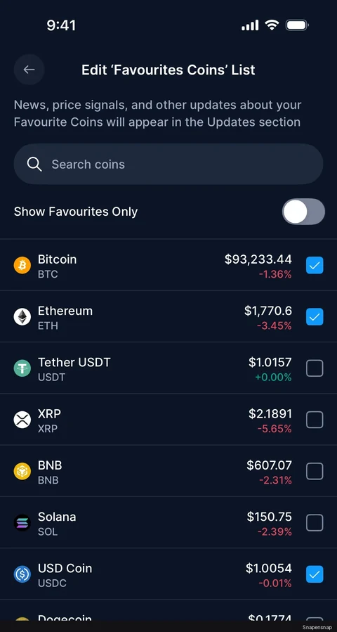Редактирование favorite coins list 3