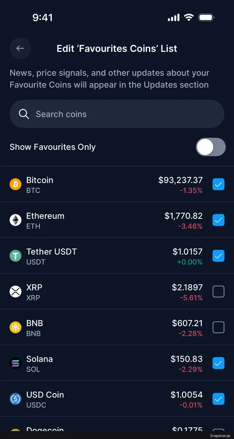 Редактирование favorite coins list 4