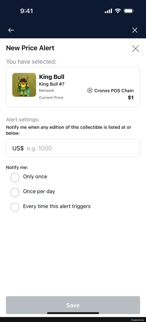 Сценарий: Setting a price alert (NFT) 2