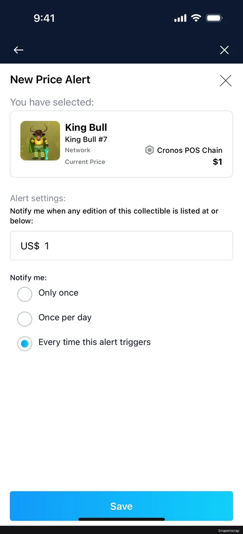 Сценарий: Setting a price alert (NFT) 3