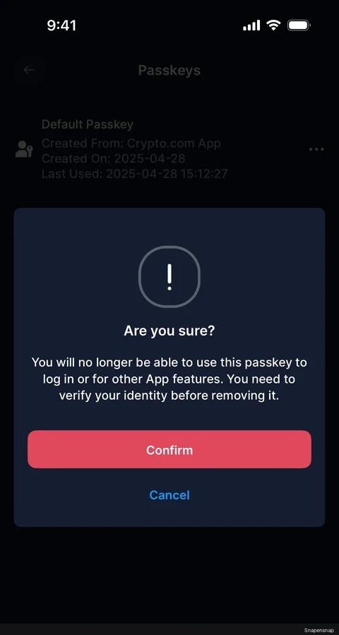 Удаление a passkey 3