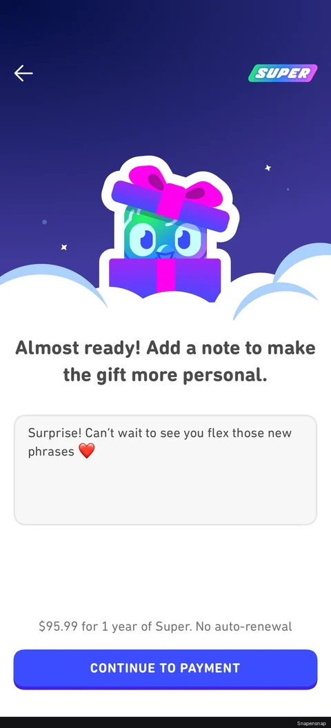 Сценарий: Gift a Super Duolingo 4