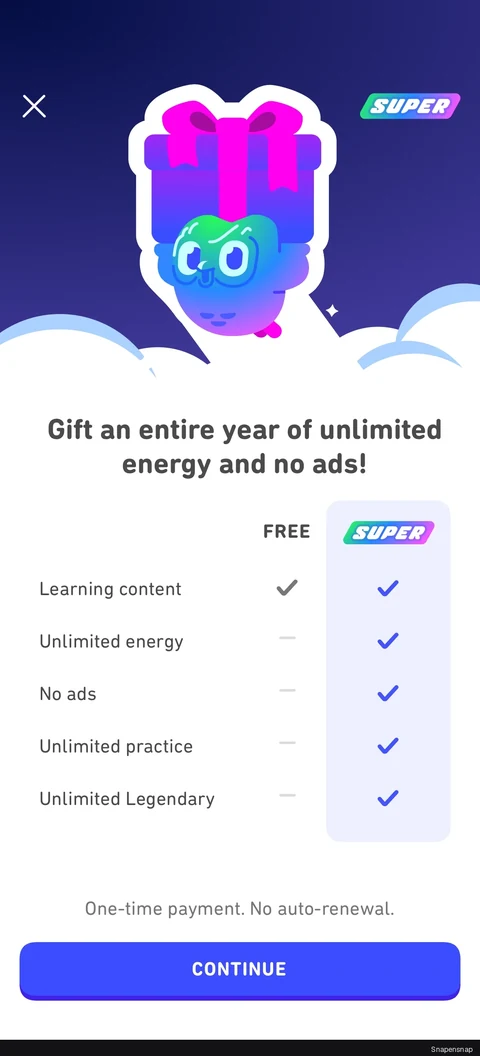 Сценарий: Gift a Super Duolingo 2