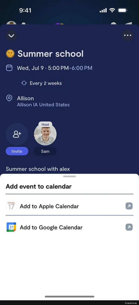 Добавить: to external calendar 3