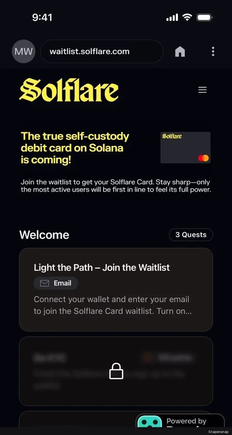 Лист ожидания Solflare Card 3