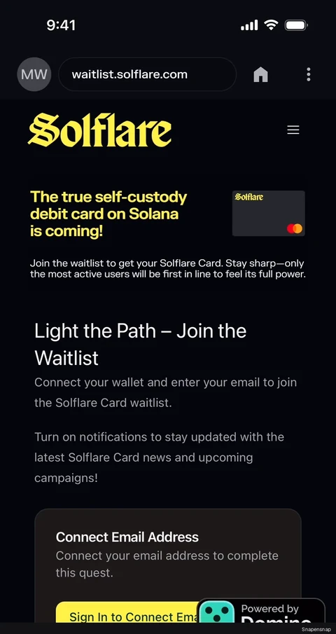 Лист ожидания Solflare Card 4
