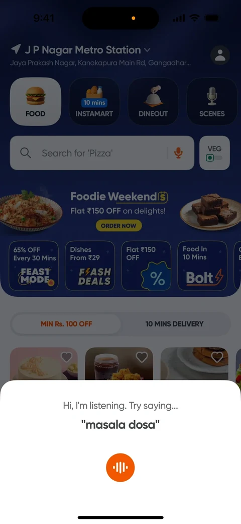 Поиск dishes & restaurants (voice input) 2