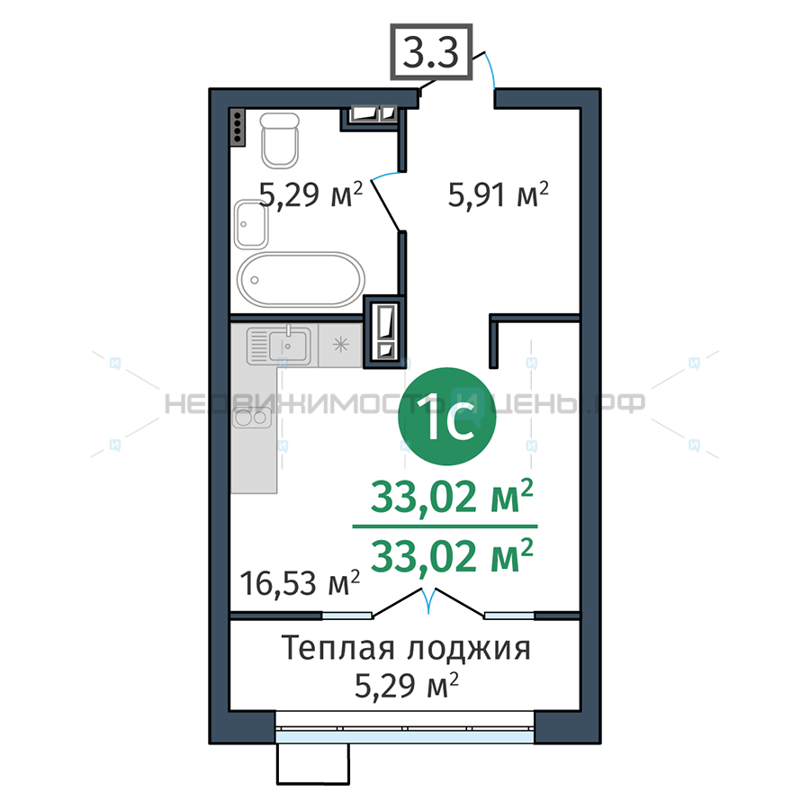 Студия, 33.02м2, 6/24, Док (DOK), Тюмень