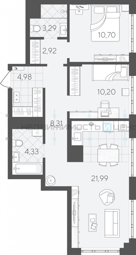 2 комн., 66.72м2, 4/24, Скандиа. Квартал в Слободе, Тюмень