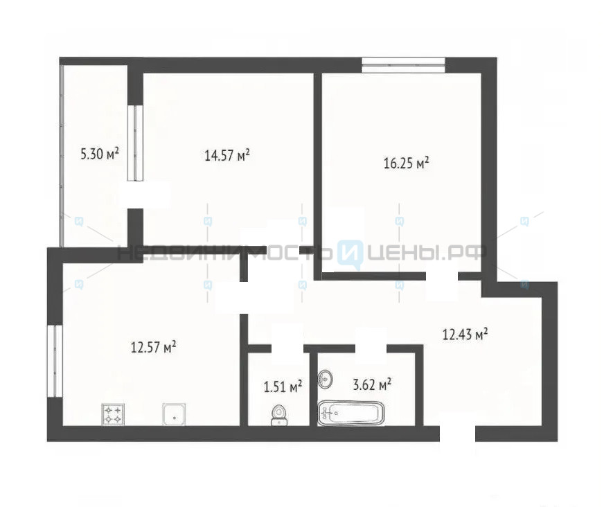 2 комн., 61.3м2, 15/17, Тюмень