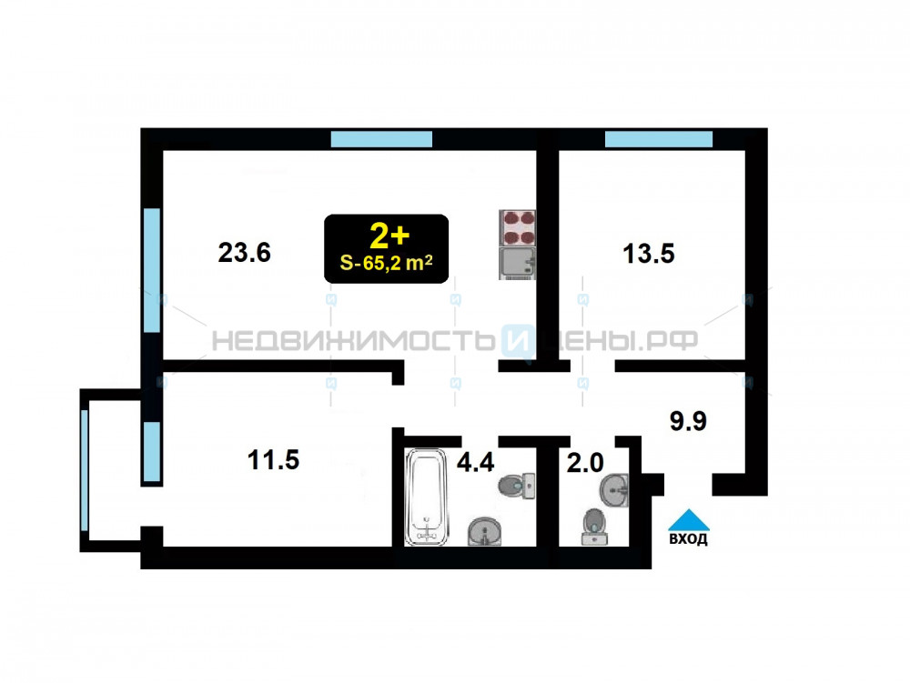 2 комн., 65м2, 11/14, Андерсен парк, Тюмень