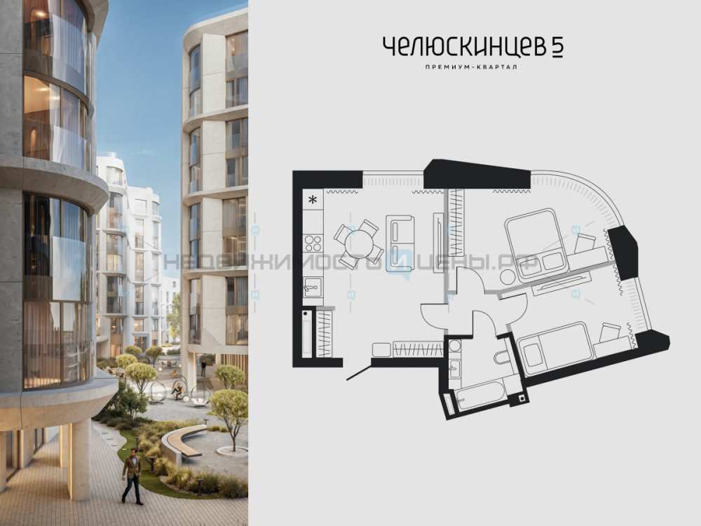2 комн., 55.9м2, 2/9, Челюскинцев 5, Тюмень