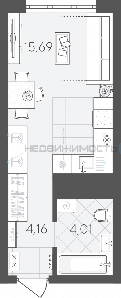 Студия, 23.86м2, 4/24, Скандиа. Квартал в Слободе, Тюмень