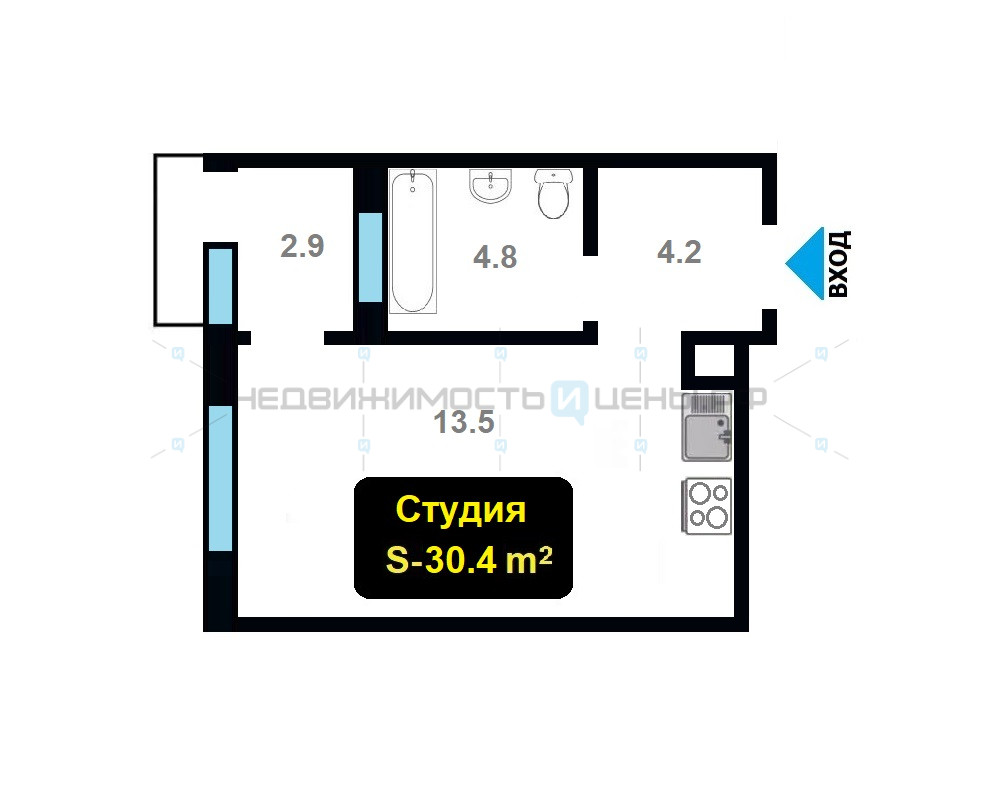 Студия, 30.4м2, 4/4, Ритмы, Тюмень