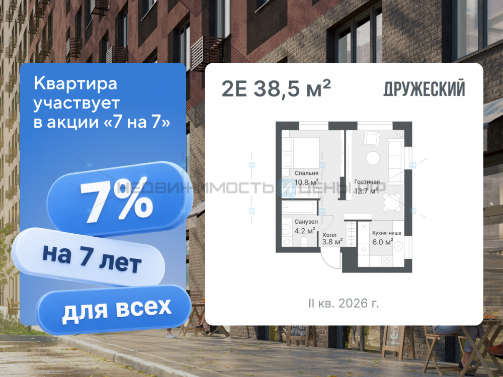 2 комн., 38.5м2, 13/14, Дружеский, Тюмень