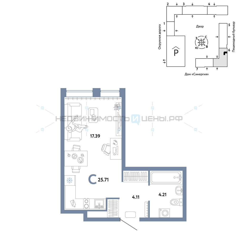 Студия, 25.71м2, 2/16, Юнион, Тюмень