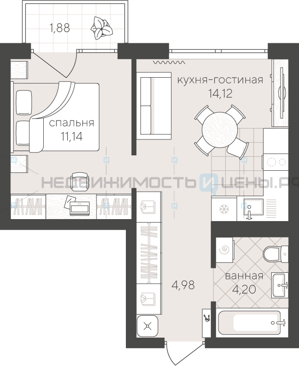 1 комн., 36.32м2, 2/4, Скандиа. Квартал у озера, Тюмень