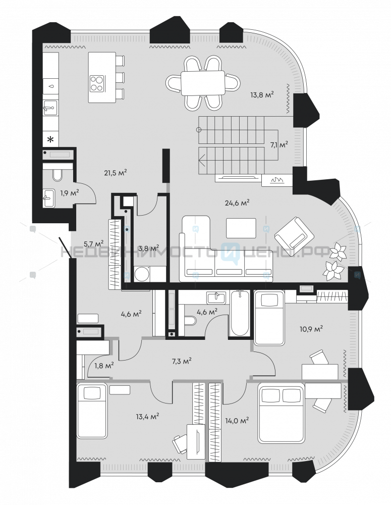 4 комн., 266.6м2, 8/9, Челюскинцев 5, Тюмень