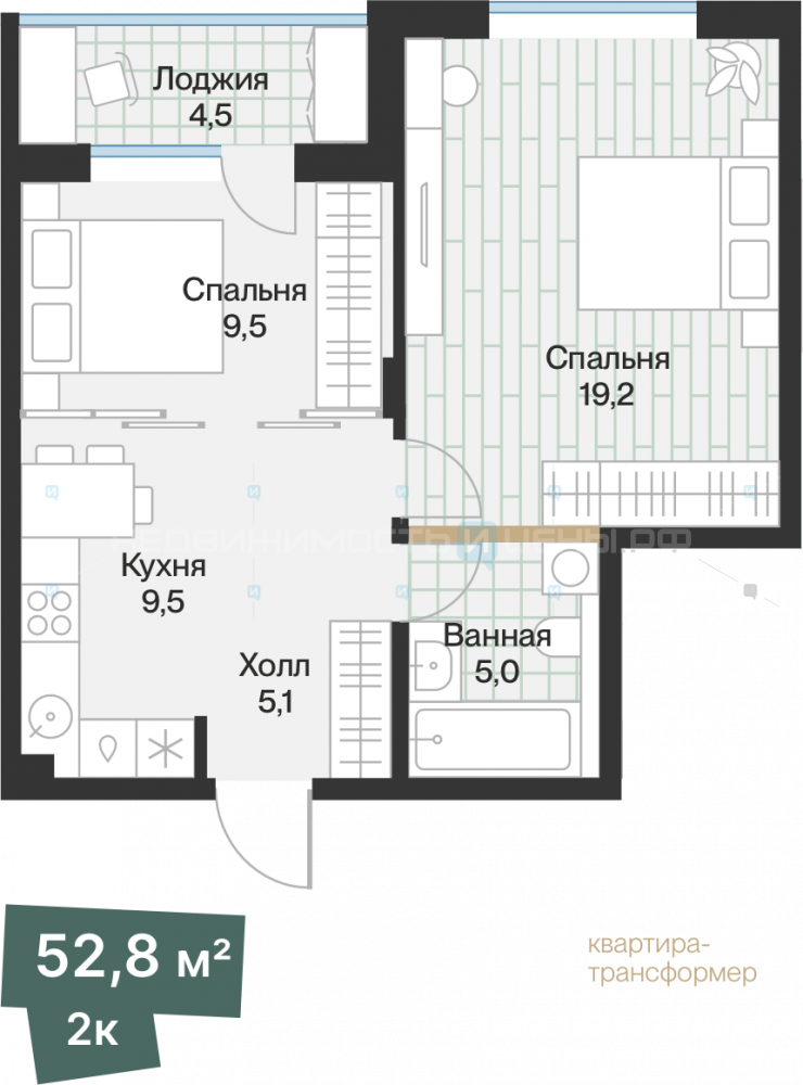 1 комн., 50.54м2, 3/4, Эклипт, Тюмень
