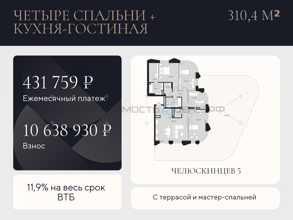 4 комн., 310.4м2, 2/9, Челюскинцев 5, Тюмень
